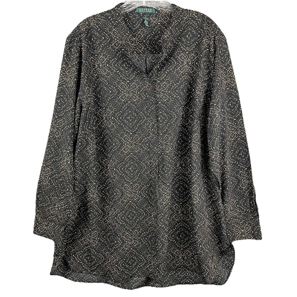 Lauren Ralph Lauren Banded Collar Popover 4 Button Blouse Tunic Top 2X Office